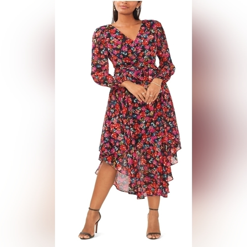 MSK Msk Vneck Floral Long Sleeve Dress Sz. M